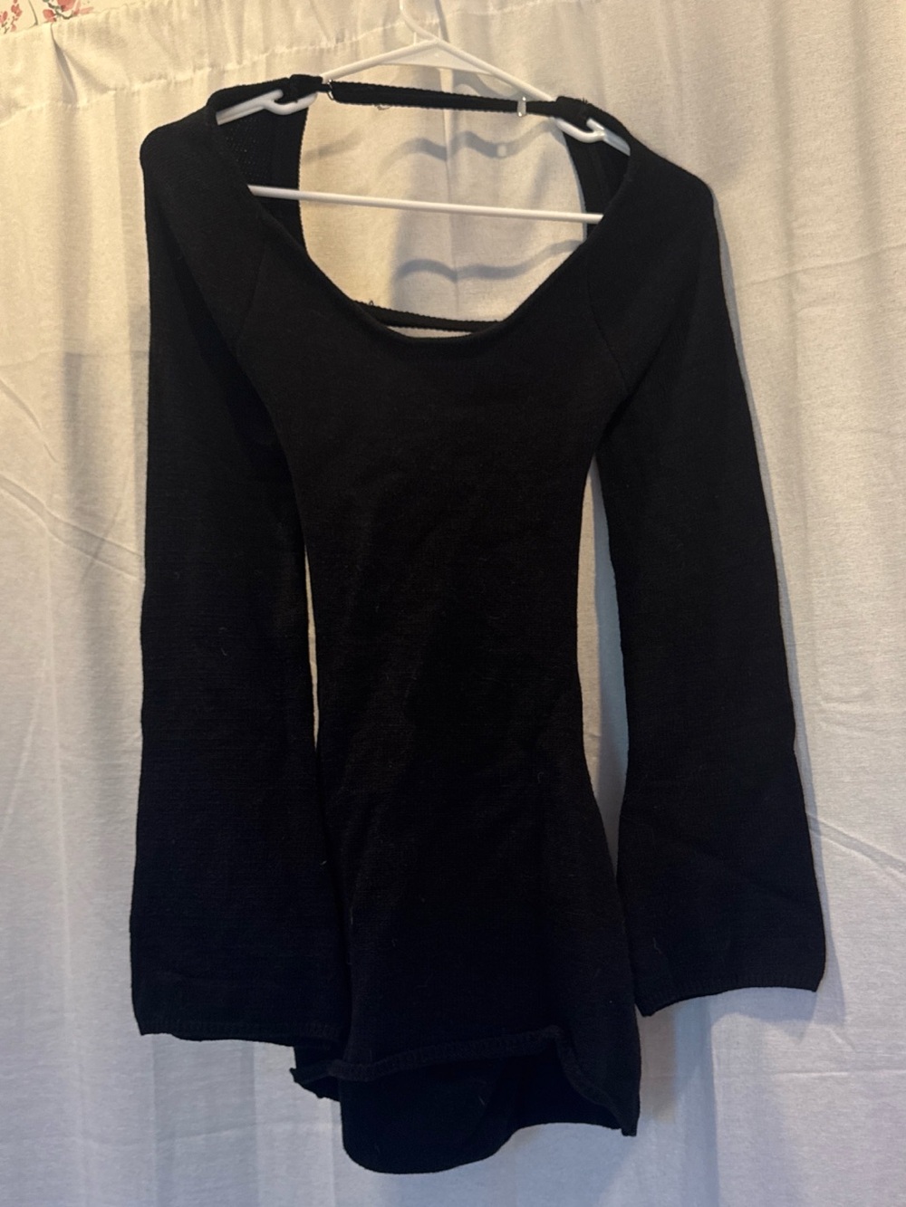 Black knit mini dress with open back